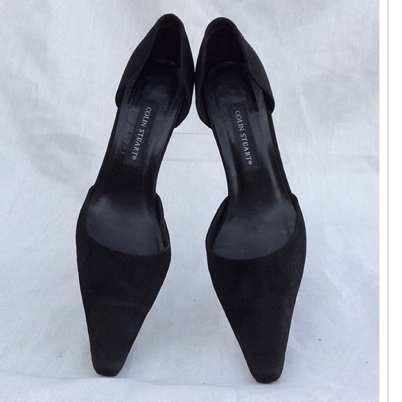 COLIN STUART BLACK SUEDE KITTEN HEELS - Picture 2 of 4